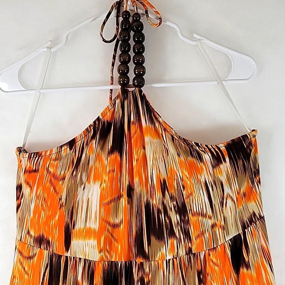 Suzie Couture Wood Bead Embellished Tie Open Shoulder Top Size L - Picture 3 of 6